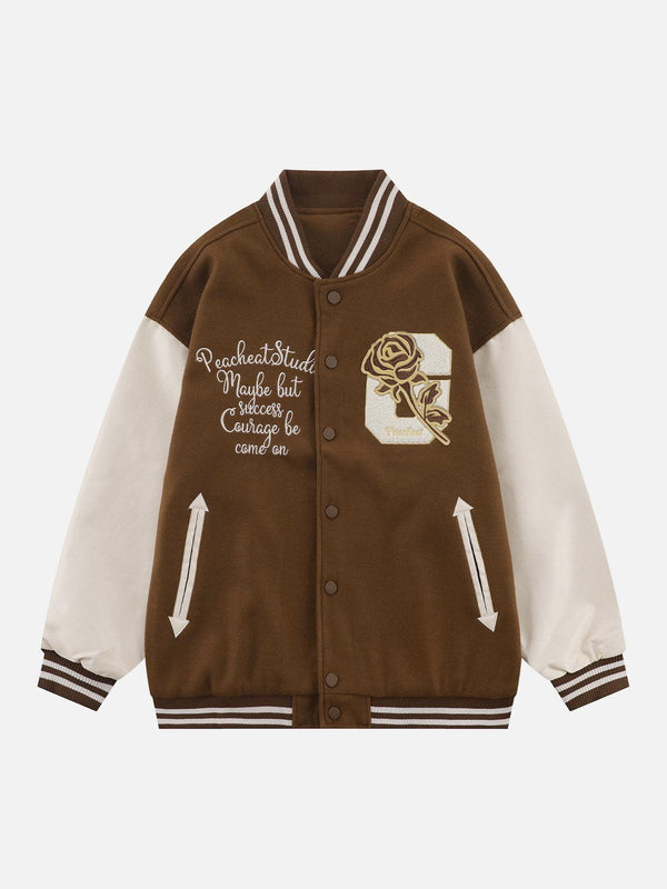 AlanBalen® - Rose Embroidery Varsity Jacket AlanBalen