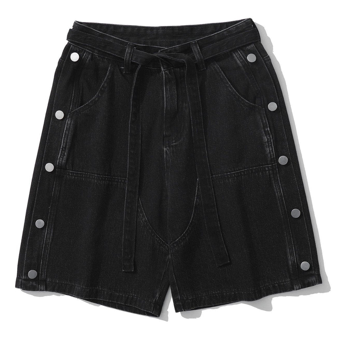 AlanBalen® - Side Button Straps Denim Shorts AlanBalen