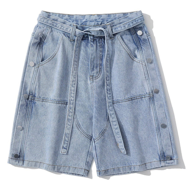 AlanBalen® - Side Button Straps Denim Shorts AlanBalen