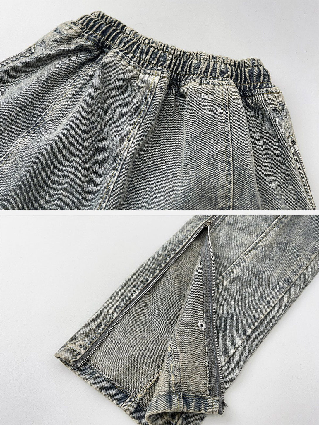 AlanBalen® - Side Zipper Drawstring Washed Jeans AlanBalen