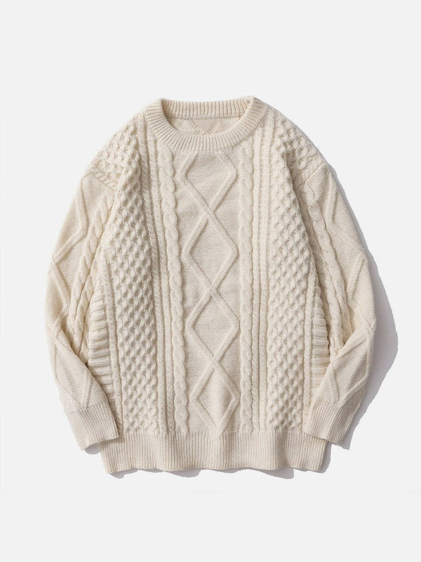 AlanBalen® - Solid Color Woven Pattern Knit Sweater AlanBalen