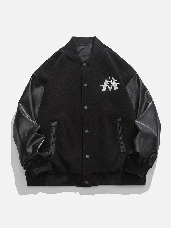 AlanBalen® - Solid Leather Sleeves Varsity Jacket AlanBalen