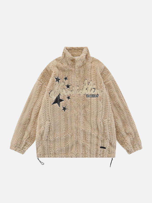 AlanBalen® - Solid Star Embroidered Sherpa Coat AlanBalen