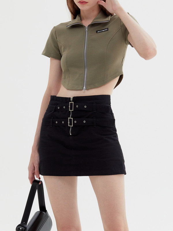 AlanBalen® - Solid Zip Up Cropped Tee AlanBalen