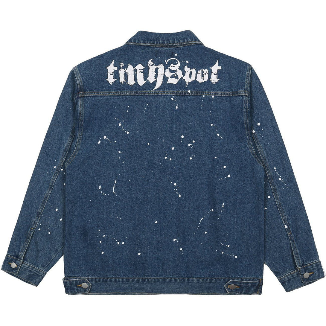 AlanBalen® - Splash Ink Broken Letters Print Denim Jacket AlanBalen