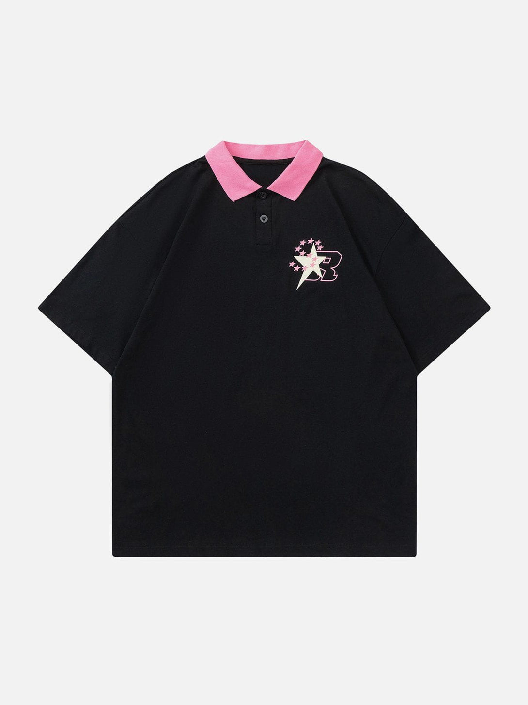 AlanBalen® - Star Letter Print Polo Collar Tee AlanBalen