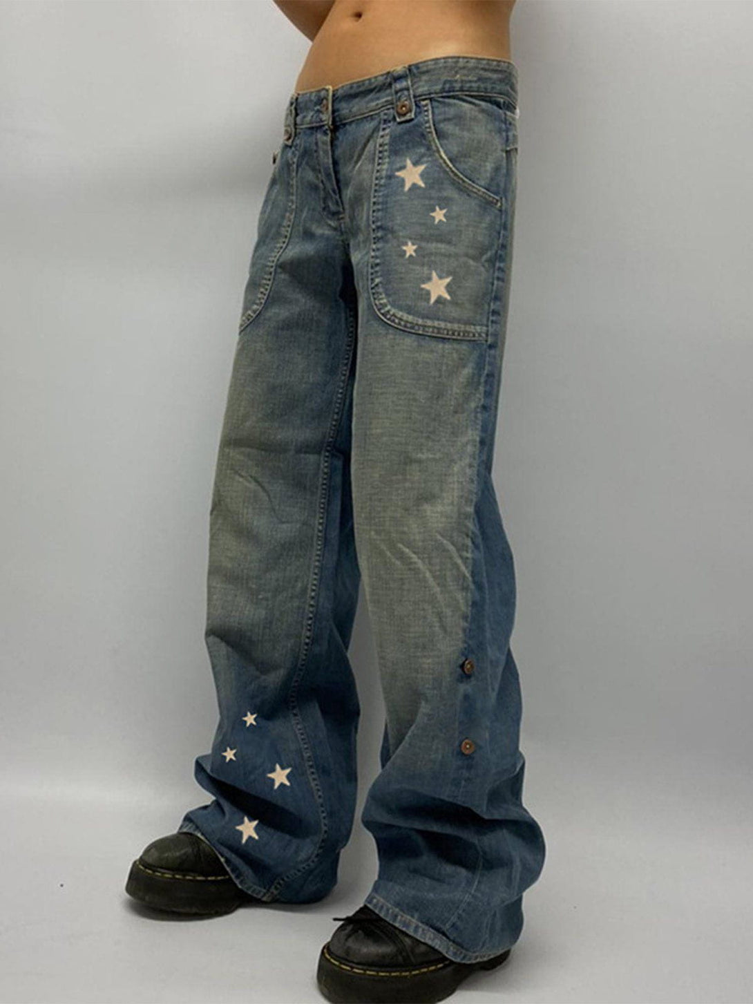 AlanBalen® - Star Print Low Rise Straight Leg Jeans AlanBalen