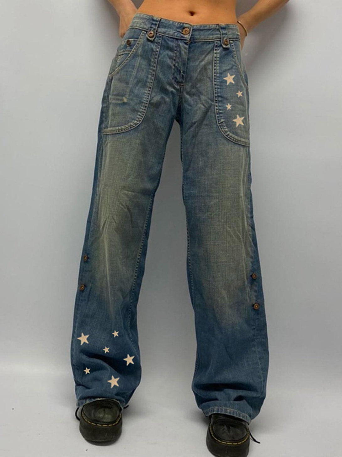 AlanBalen® - Star Print Low Rise Straight Leg Jeans AlanBalen