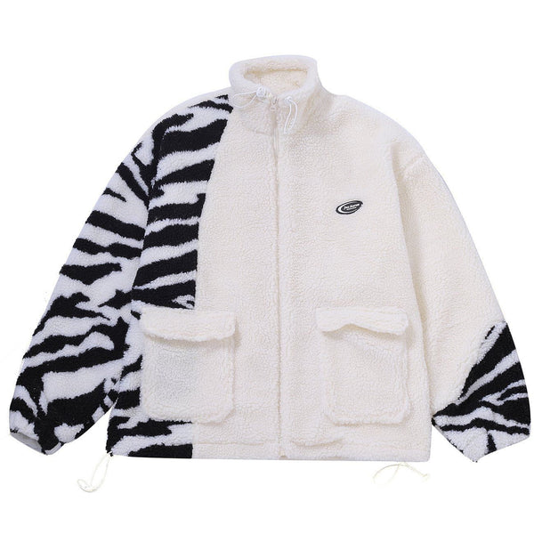 AlanBalen® - Stitching Zebra Pattern Sherpa Winter Coat AlanBalen