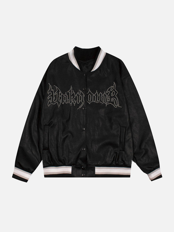 AlanBalen® - Studded Rose Print Varsity Jacket AlanBalen