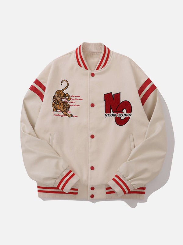 AlanBalen® - Tiger Embroidery Print Varsity Jacket AlanBalen