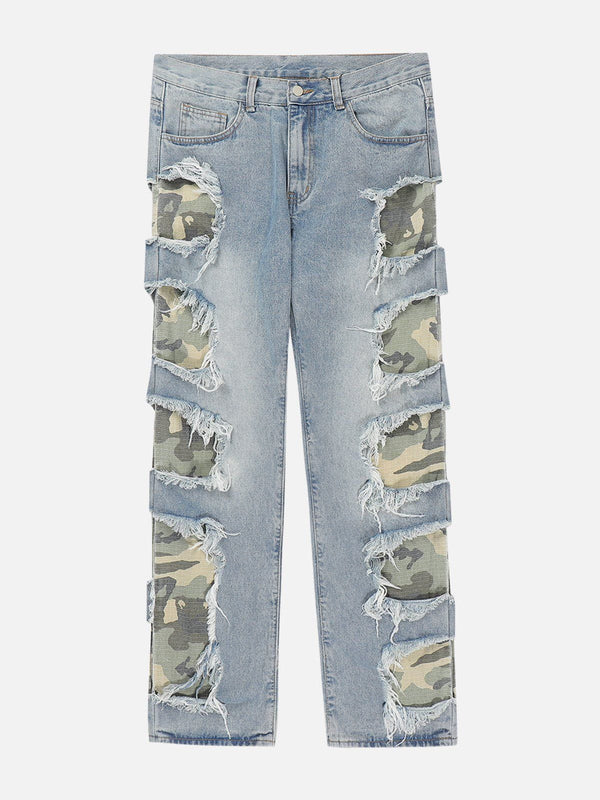 AlanBalen® - Torn Camouflage Patchwork Jeans AlanBalen