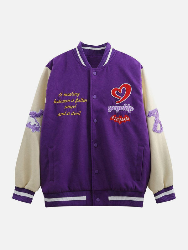 AlanBalen® - Towel Embroidered Angel Demon Varsity Jacket AlanBalen