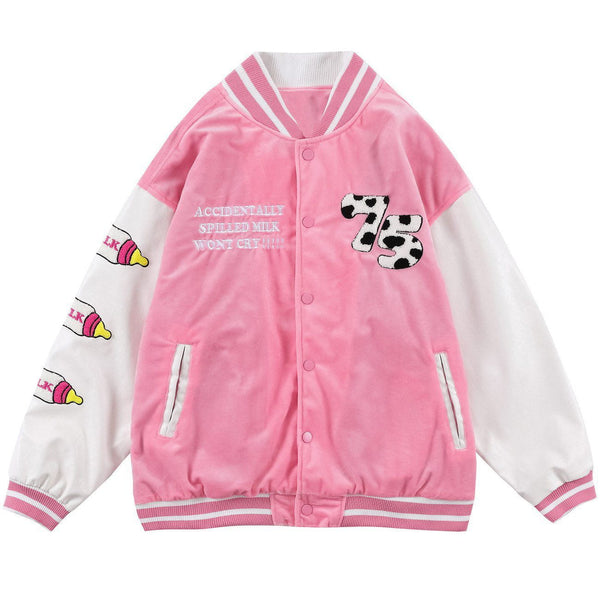 AlanBalen® - Towel Embroidered Baby Bottle Varsity Jacket AlanBalen