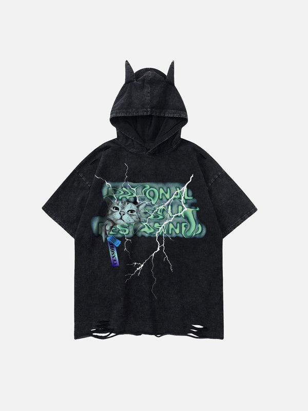 AlanBalen® - Twisted Alphabet Cat Print Hooded Tee AlanBalen