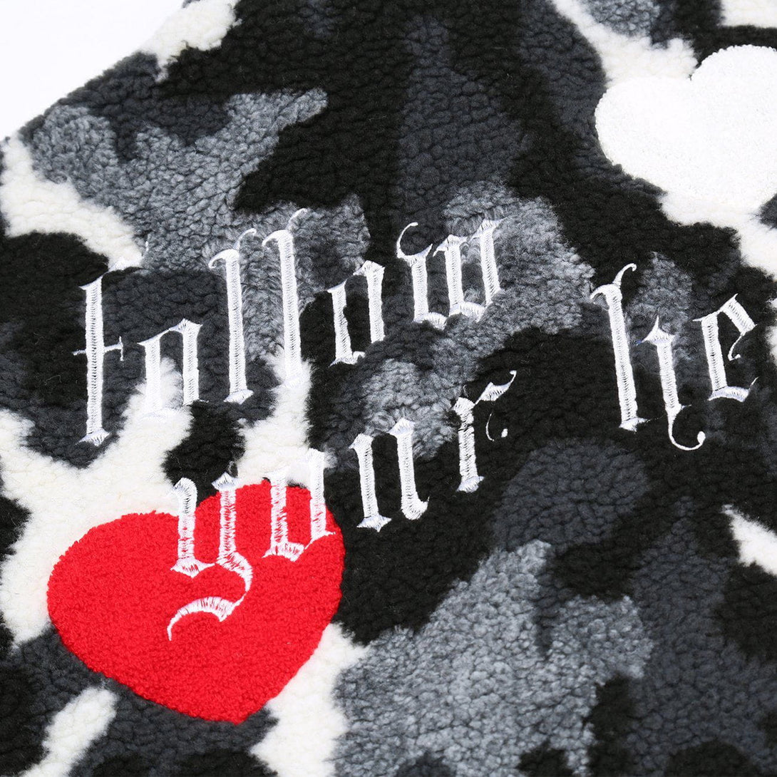 AlanBalen® - Vintage Camouflage Love Embroidery Sherpa Coat AlanBalen