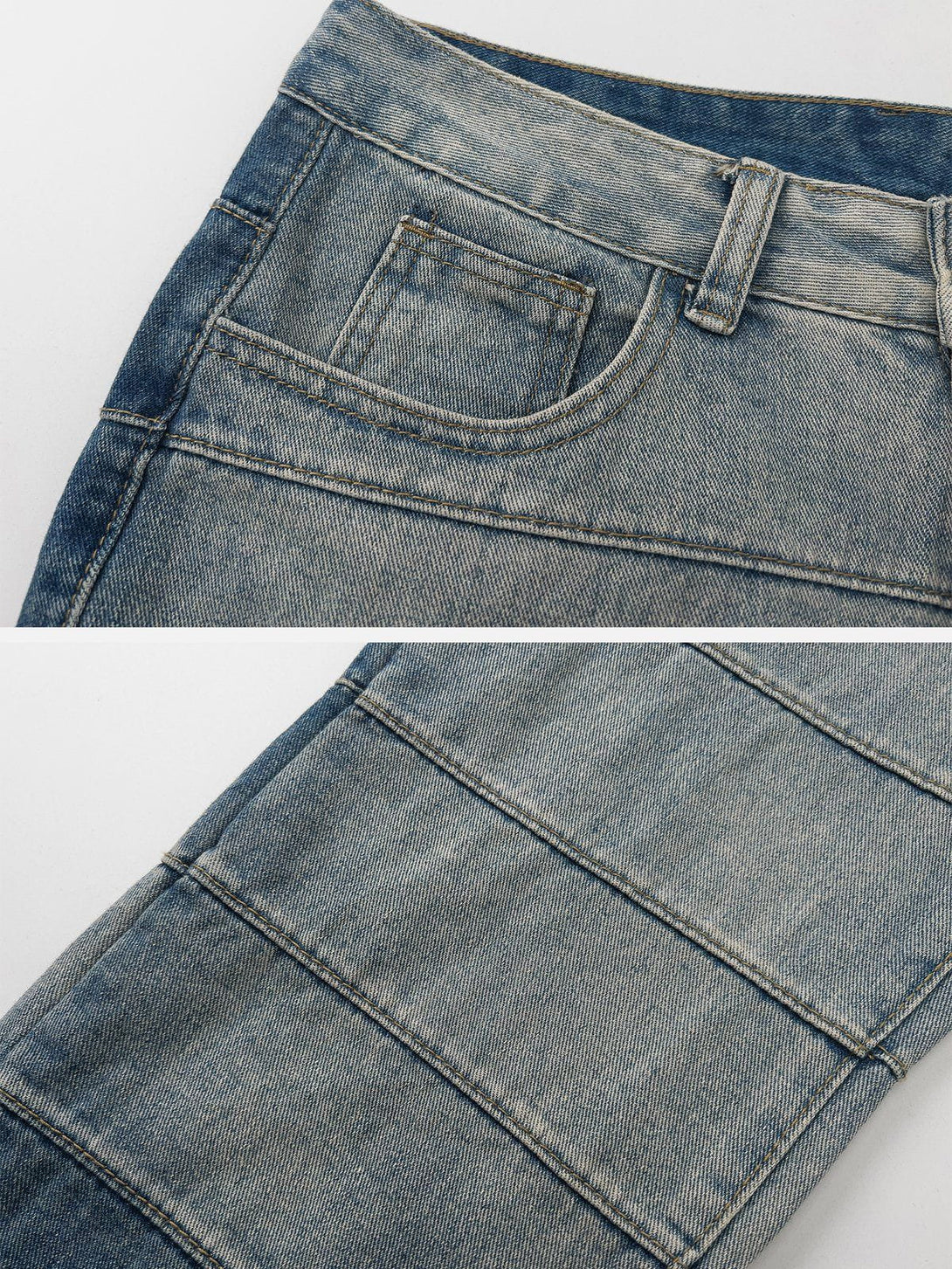 AlanBalen® - Vintage Distressed Wash Patchwork Jeans AlanBalen