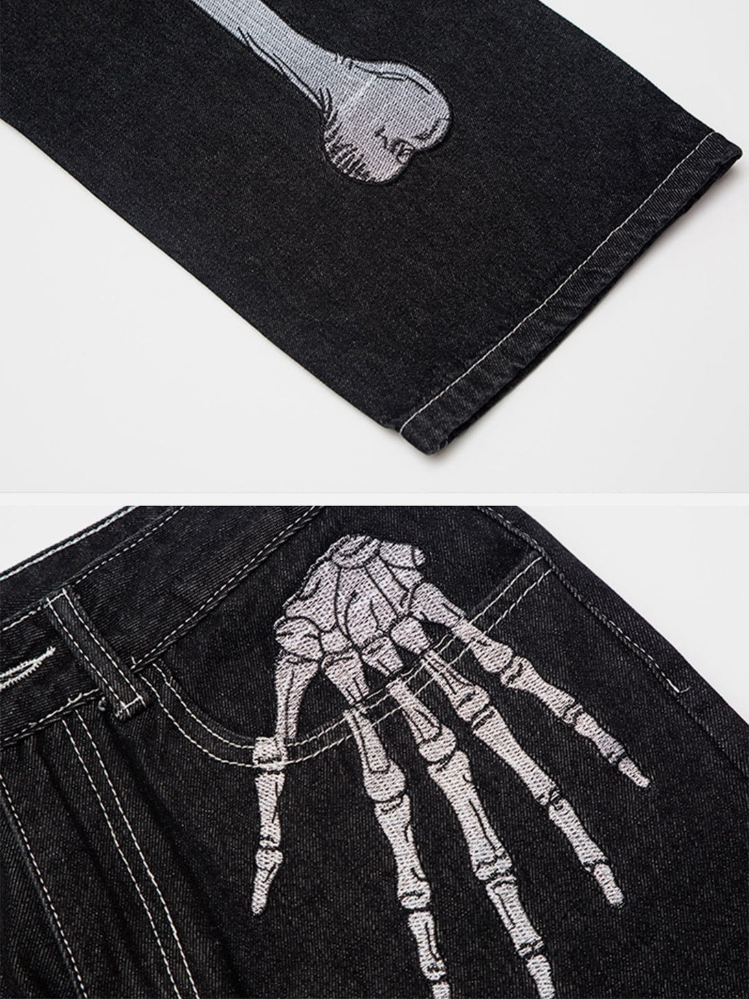 AlanBalen® - Vintage Skull Bone Embroidery Jeans AlanBalen