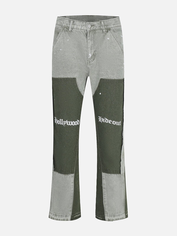 AlanBalen® - Zip Lettered Patchwork Jeans AlanBalen