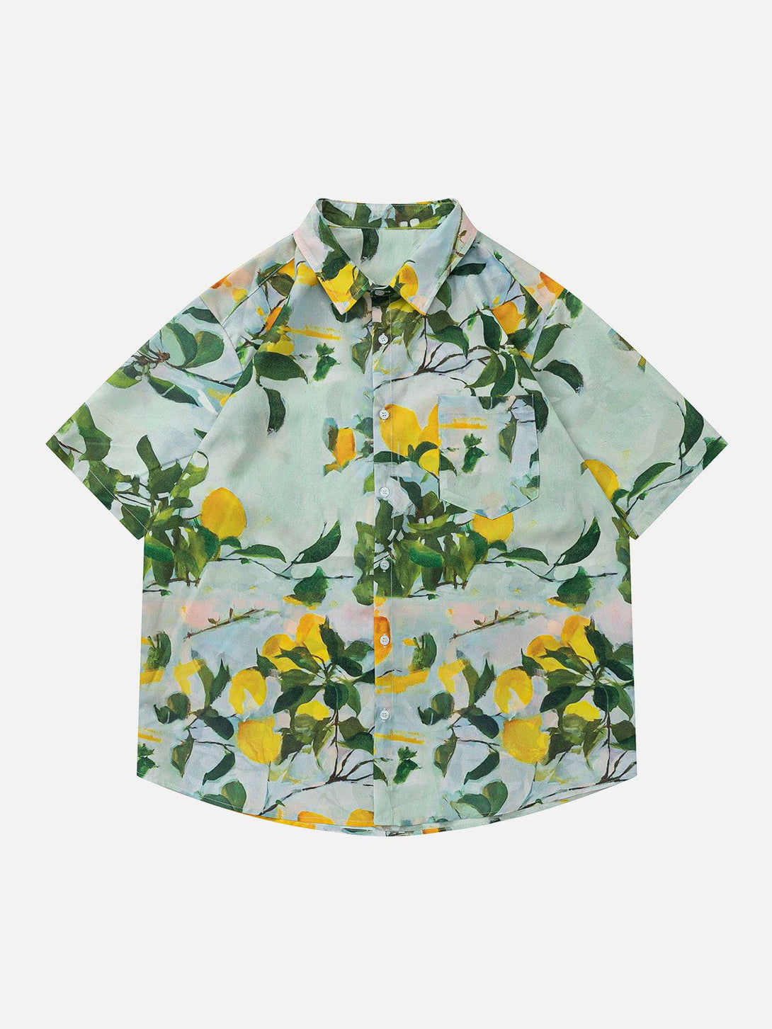 AlanBalen® - All-over Print Botanical Print Short Sleeve Shirts AlanBalen