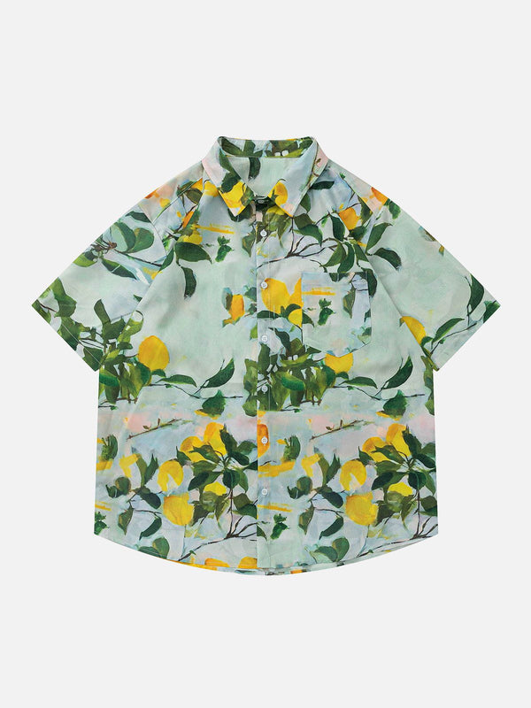 AlanBalen® - All-over Print Botanical Print Short Sleeve Shirts AlanBalen