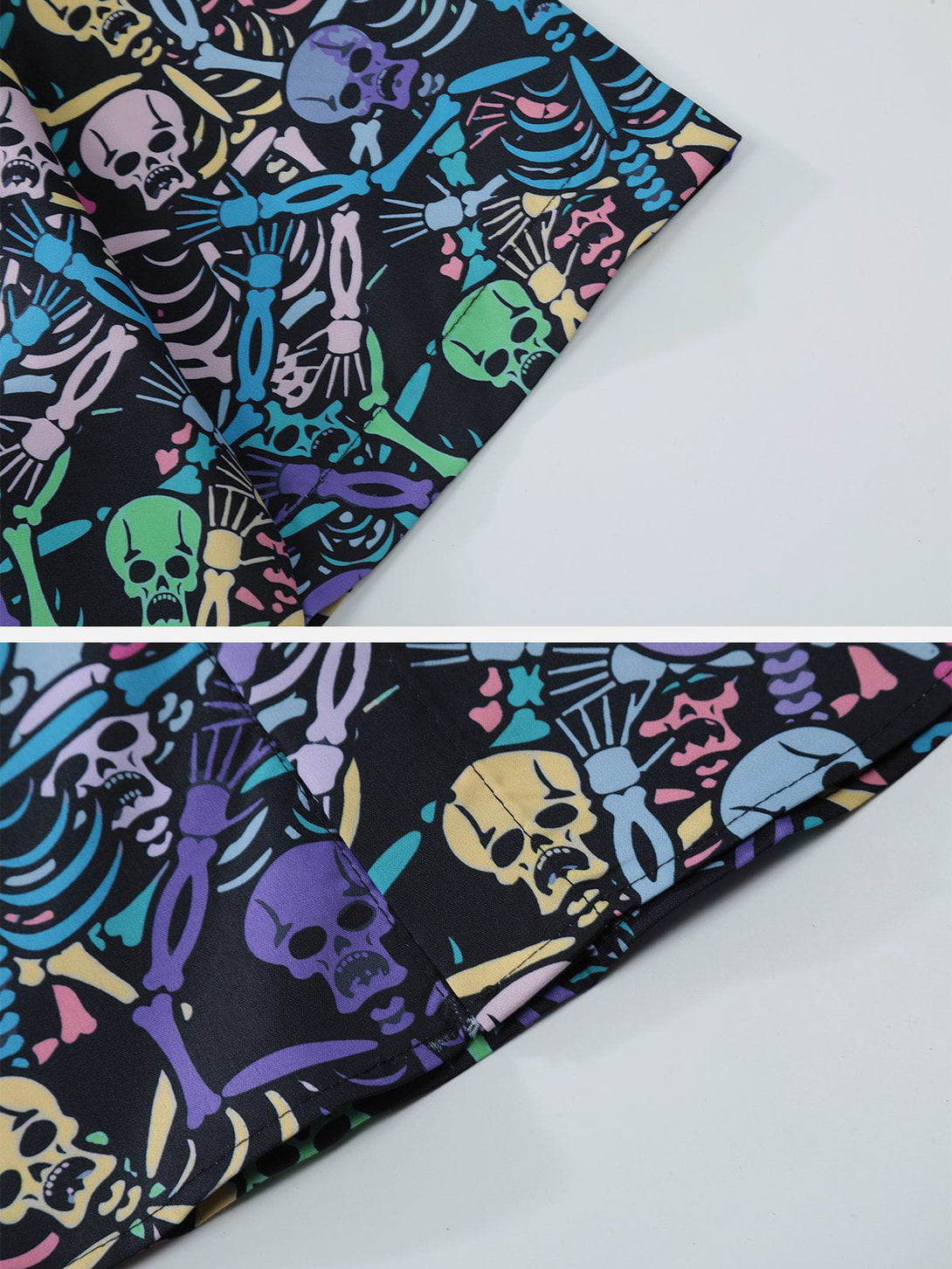 AlanBalen® - Colour Skeleton Elements Print Short Sleeve Shirts AlanBalen