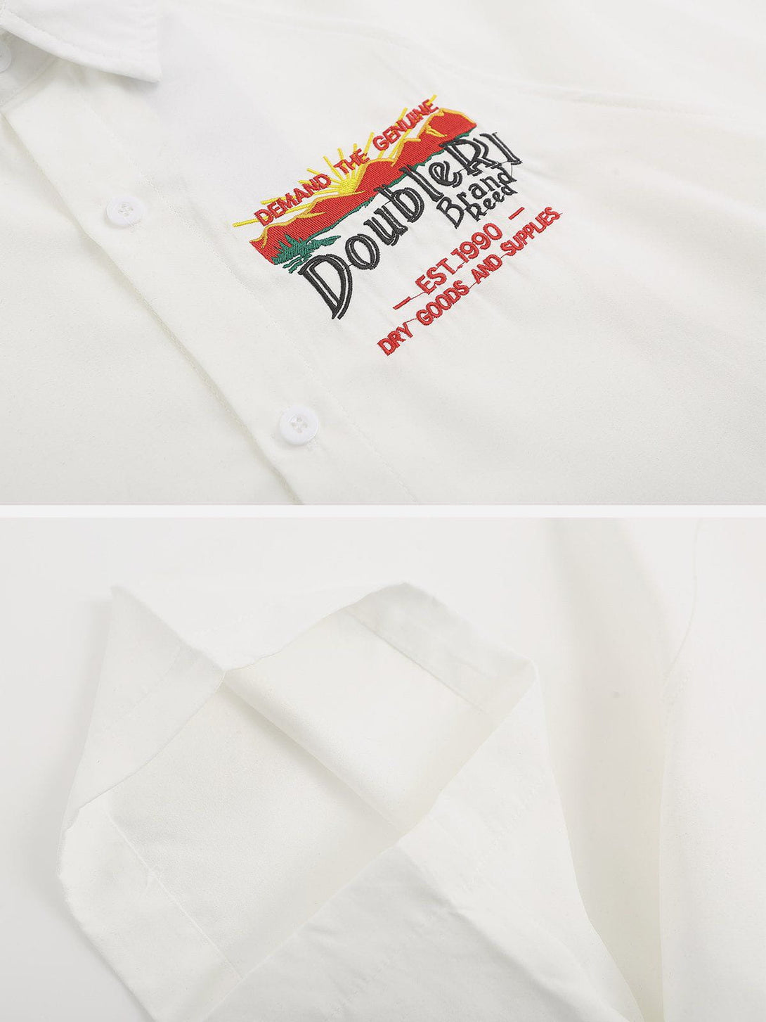 AlanBalen® - Embroidered Letter Denim Short Sleeve Shirts AlanBalen