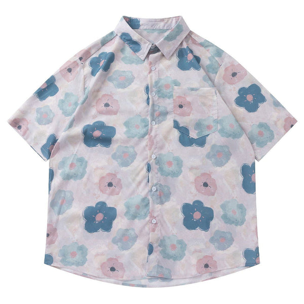 AlanBalen® - Full Flowers Print Short Sleeve Shirt AlanBalen