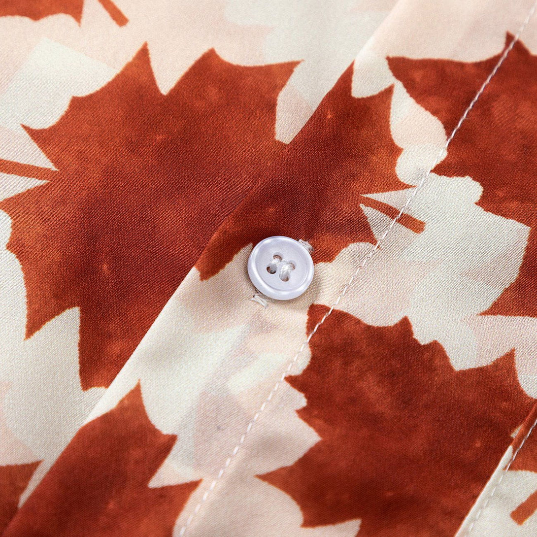 AlanBalen® - Full Maple Leaf Print Short Sleeve Shirt AlanBalen