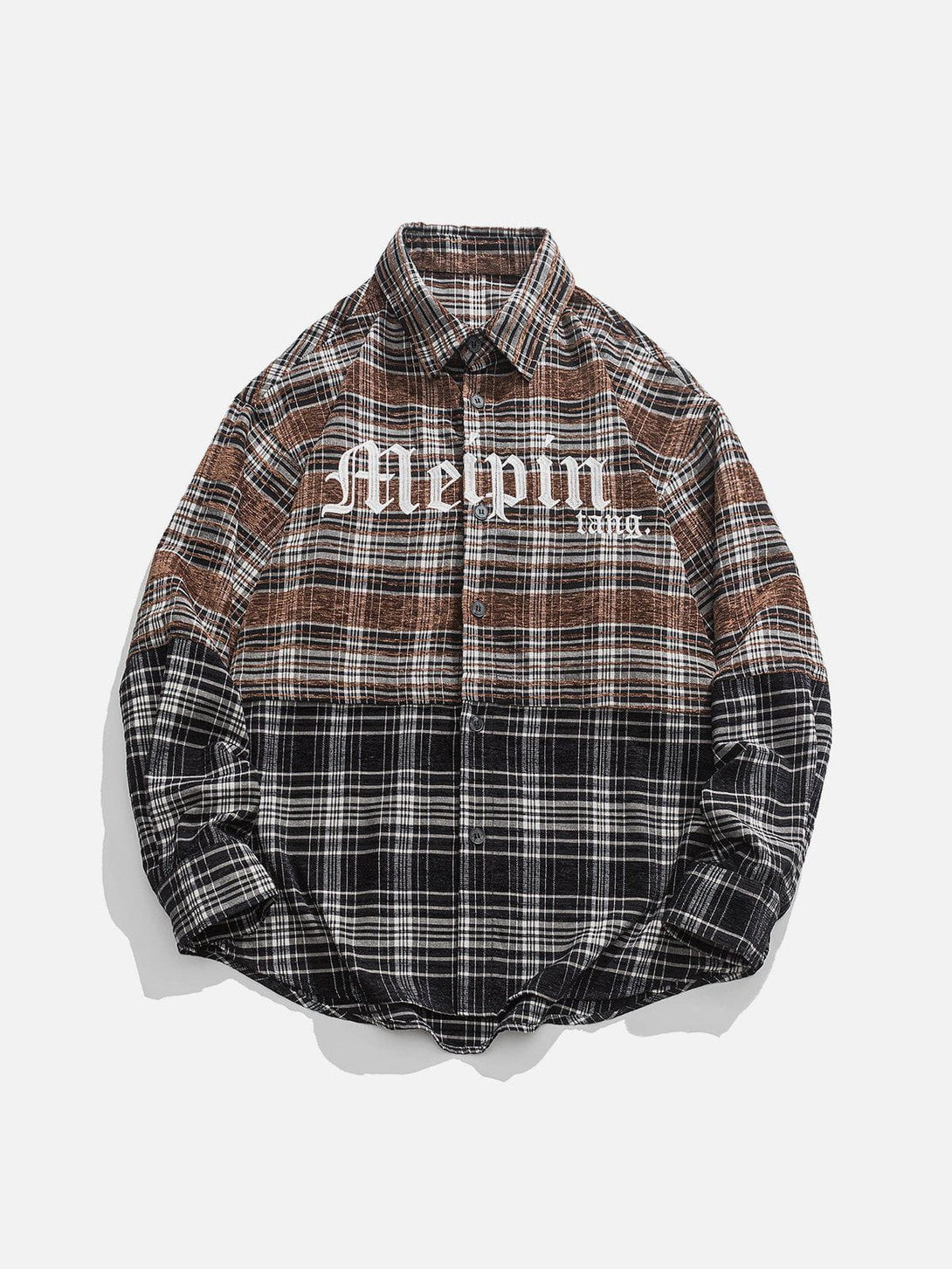 AlanBalen® - Gothic Letter Plaid Patchwork Long-Sleeved Shirt AlanBalen