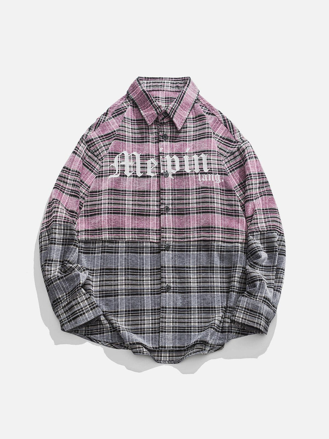 AlanBalen® - Gothic Letter Plaid Patchwork Long-Sleeved Shirt AlanBalen