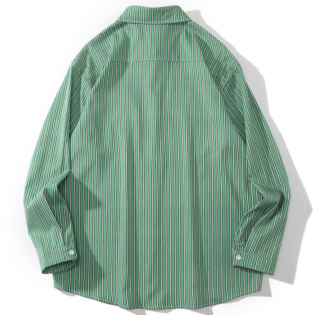 AlanBalen® - Green and White Striped Long Sleeve Shirt AlanBalen