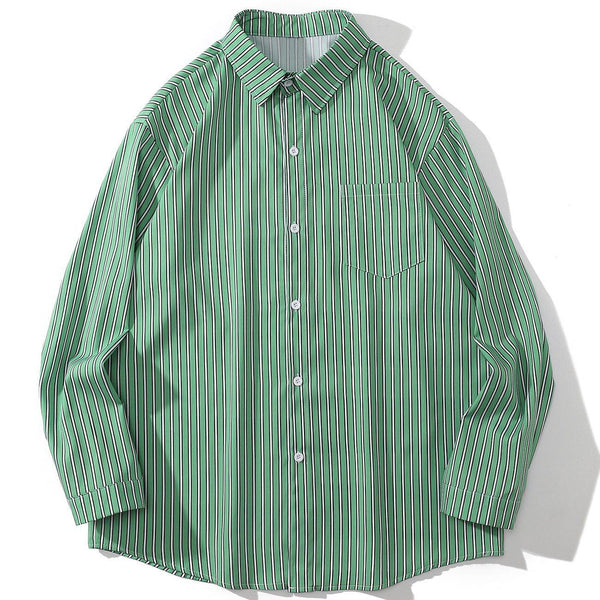 AlanBalen® - Green and White Striped Long Sleeve Shirt AlanBalen