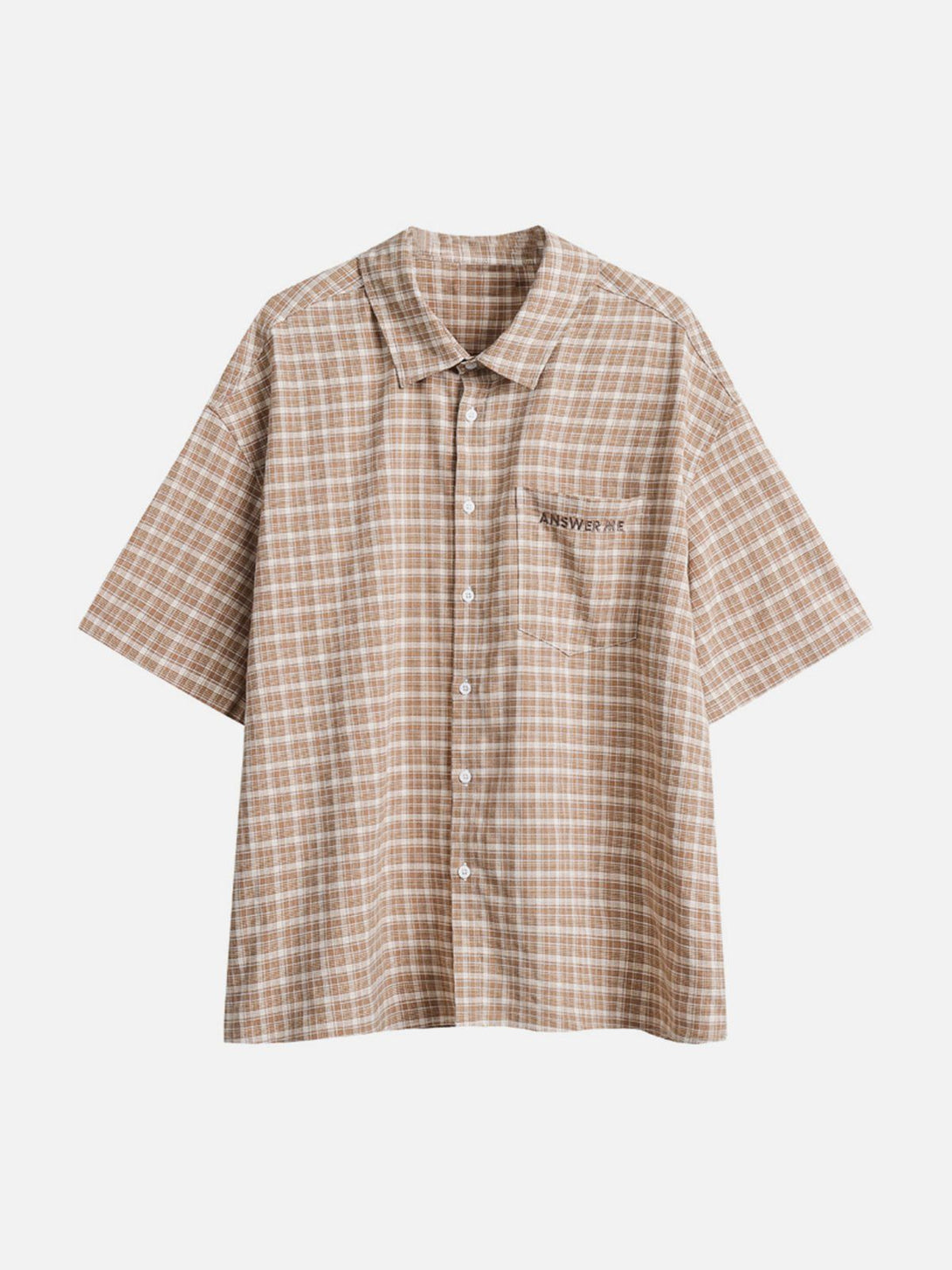 AlanBalen® - Grid Pattern Embroidery Short Sleeve Shirts AlanBalen
