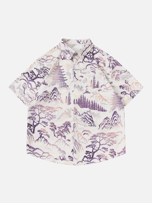 AlanBalen® - Landscape Chinese Painting Short Sleeve Shirt AlanBalen