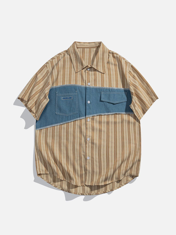 AlanBalen® - Patchwork Stripe Short Sleeve Shirt AlanBalen