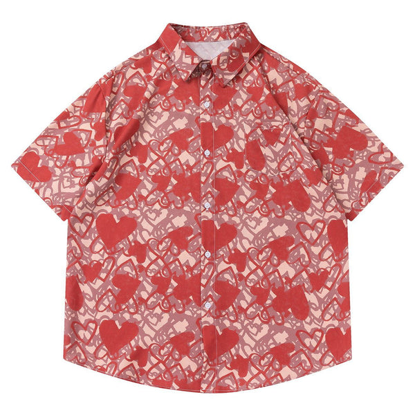 AlanBalen® - Red Hearts Short Sleeve Shirt AlanBalen