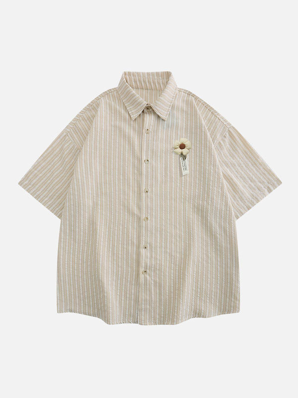 AlanBalen® - Small Flower Pendant Stripes Short Sleeve Shirt AlanBalen