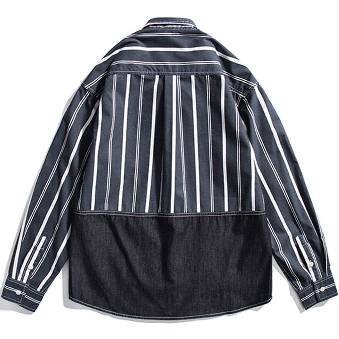 AlanBalen® - Stripe Splicing Denim Long-sleeved Shirt AlanBalen