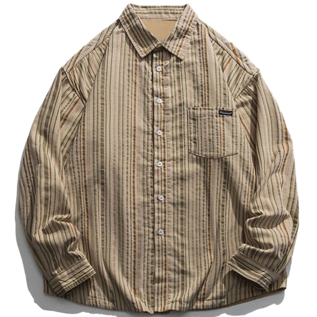 AlanBalen® - Vertical Stripes Plus Fleece Long-sleeved Shirt AlanBalen